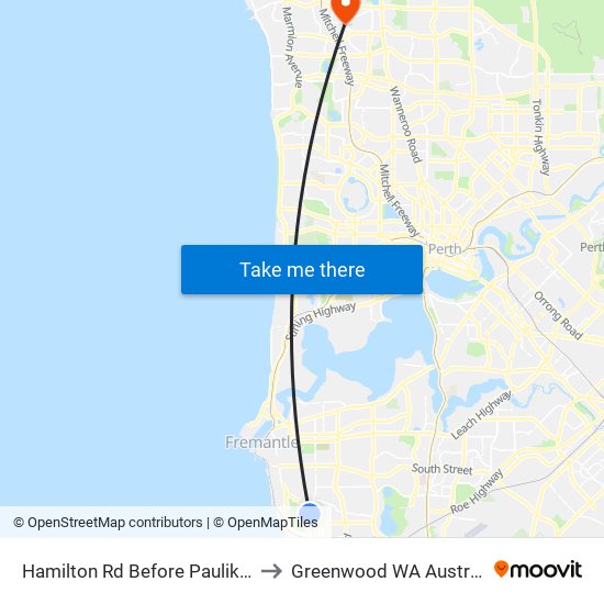 Hamilton Rd Before Paulik Wy to Greenwood WA Australia map