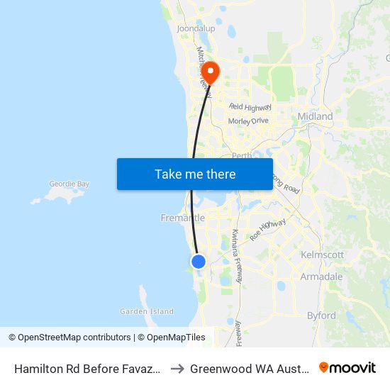 Hamilton Rd Before Favazzo Pl to Greenwood WA Australia map