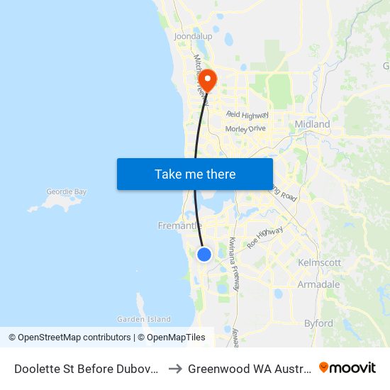 Doolette St Before Dubove Rd to Greenwood WA Australia map
