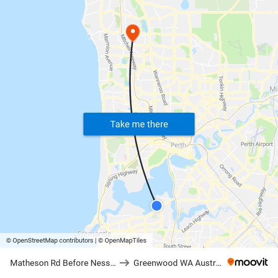 Matheson Rd Before Ness Rd to Greenwood WA Australia map