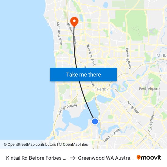 Kintail Rd Before Forbes Rd to Greenwood WA Australia map