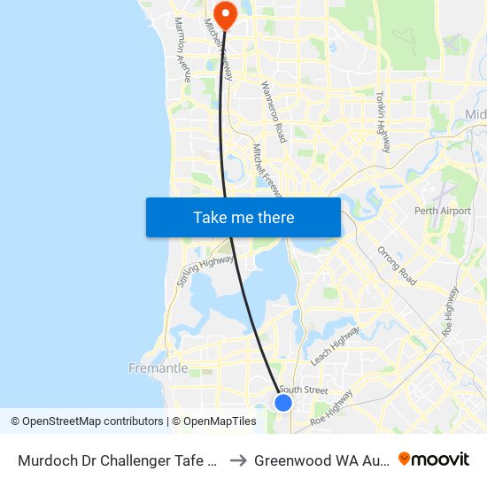 Murdoch Dr Challenger Tafe Murdoch to Greenwood WA Australia map