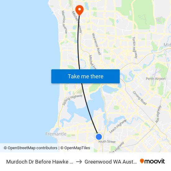 Murdoch Dr Before Hawke Pass to Greenwood WA Australia map