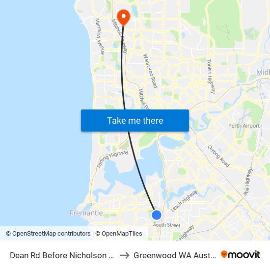 Dean Rd Before Nicholson Loop to Greenwood WA Australia map