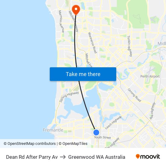 Dean Rd After Parry Av to Greenwood WA Australia map