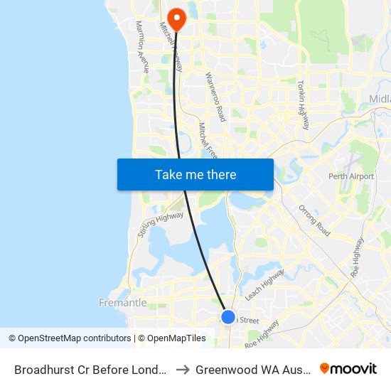 Broadhurst Cr Before London Wy to Greenwood WA Australia map