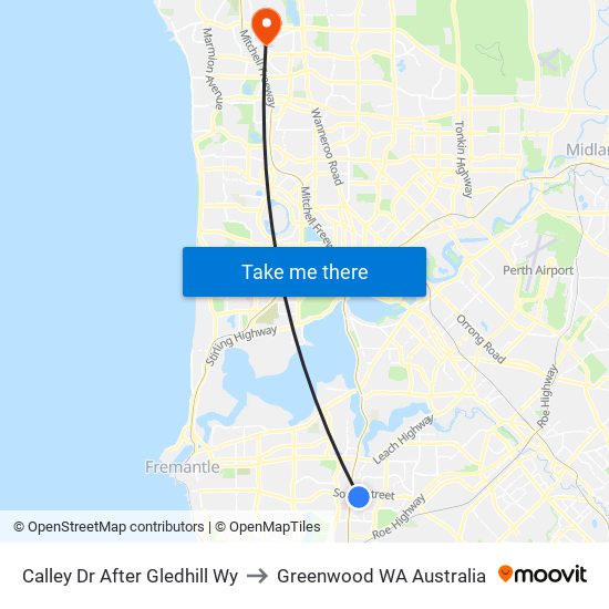 Calley Dr After Gledhill Wy to Greenwood WA Australia map