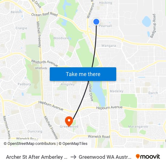 Archer St After Amberley Wy to Greenwood WA Australia map