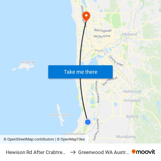 Hewison Rd After Crabtree Wy to Greenwood WA Australia map