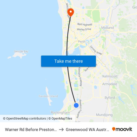 Warner Rd Before Preston Rd to Greenwood WA Australia map