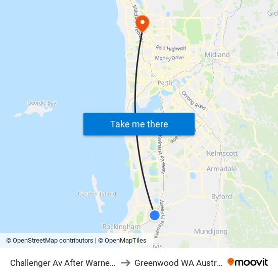 Challenger Av After Warner Rd to Greenwood WA Australia map