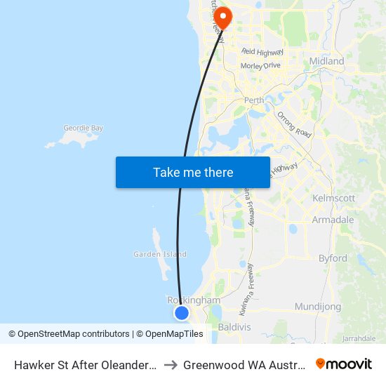 Hawker St After Oleander Av to Greenwood WA Australia map