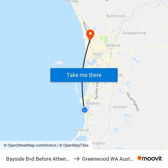 Bayside Bvd Before Athens Ent to Greenwood WA Australia map