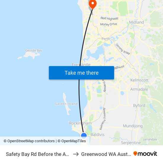 Safety Bay Rd Before the Avenue to Greenwood WA Australia map