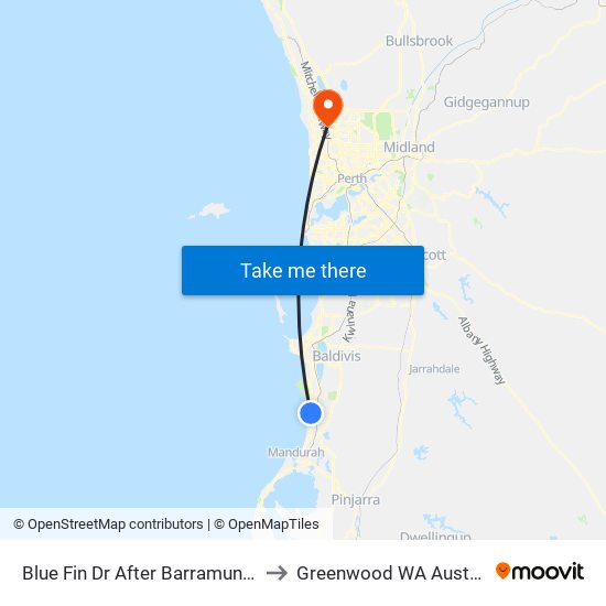 Blue Fin Dr After Barramundi St to Greenwood WA Australia map
