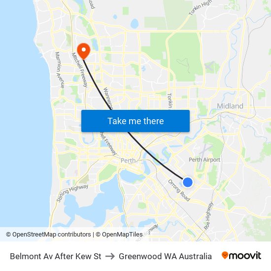 Belmont Av After Kew St to Greenwood WA Australia map