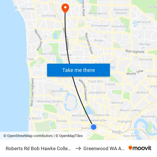 Roberts Rd Bob Hawke College Stand 1 to Greenwood WA Australia map