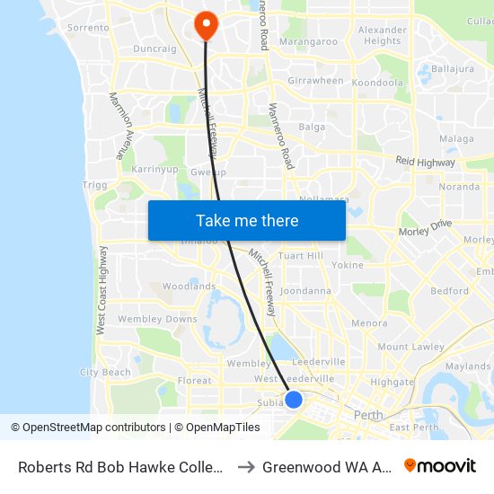 Roberts Rd Bob Hawke College Stand 3 to Greenwood WA Australia map
