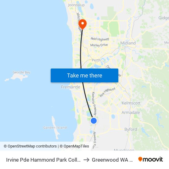 Irvine Pde Hammond Park College Stand 2 to Greenwood WA Australia map