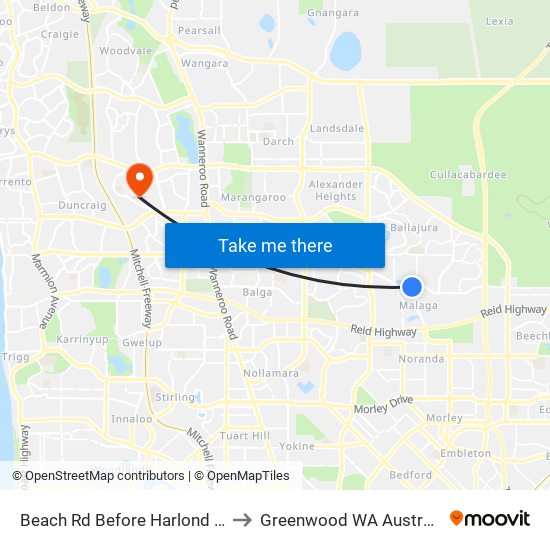 Beach Rd Before Harlond Av to Greenwood WA Australia map