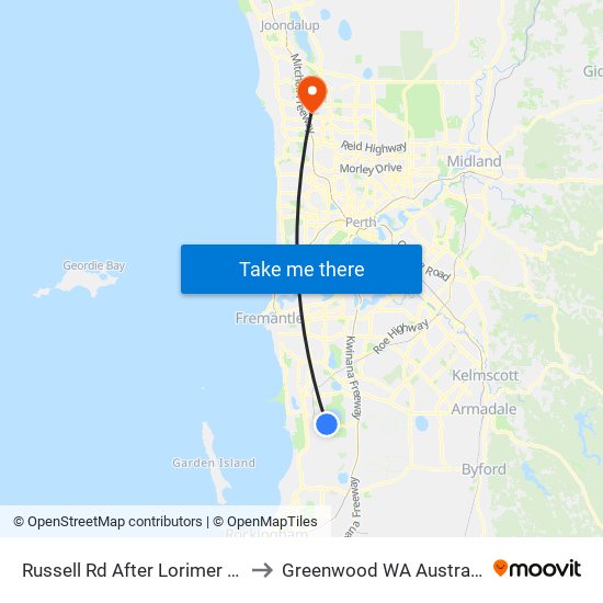Russell Rd After Lorimer Rd to Greenwood WA Australia map