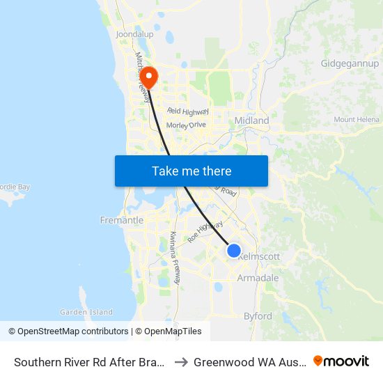 Southern River Rd After Bradley St to Greenwood WA Australia map