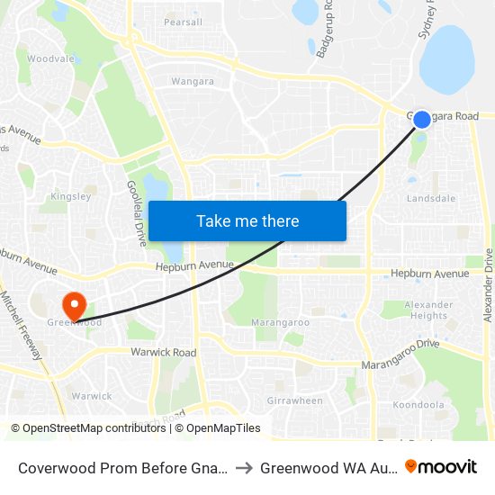 Coverwood Prom Before Gnangara Rd to Greenwood WA Australia map