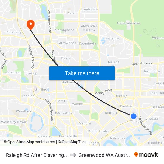 Raleigh Rd After Clavering Rd to Greenwood WA Australia map