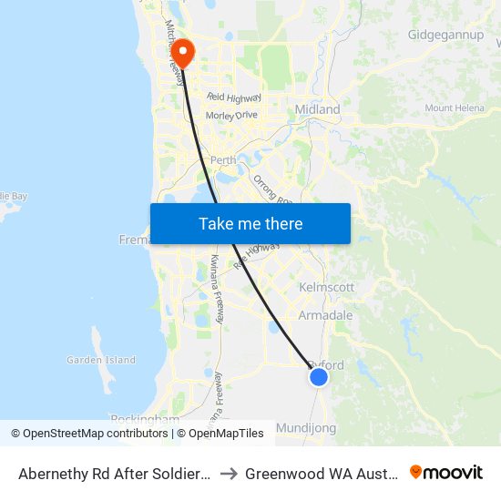 Abernethy Rd After Soldiers Rd to Greenwood WA Australia map