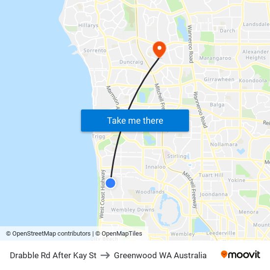 Drabble Rd After Kay St to Greenwood WA Australia map