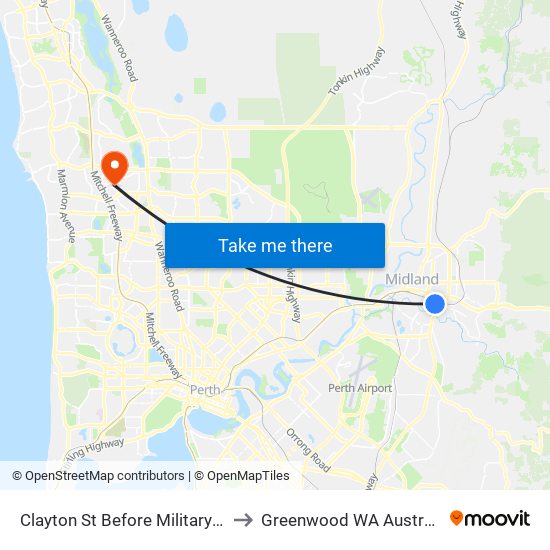 Clayton St Before Military Rd to Greenwood WA Australia map