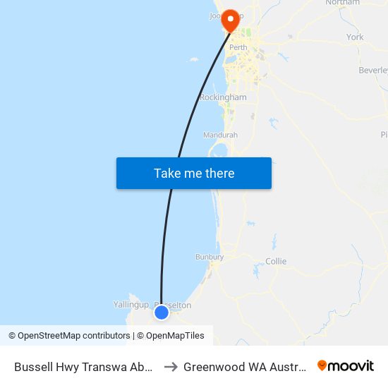 Bussell Hwy Transwa Abbey to Greenwood WA Australia map