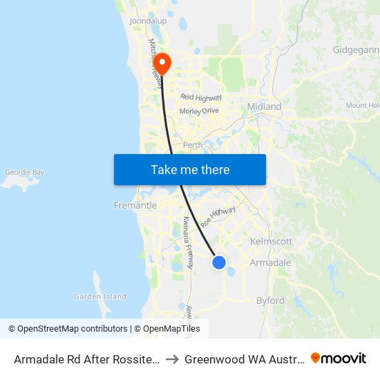 Armadale Rd After Rossiter Av to Greenwood WA Australia map