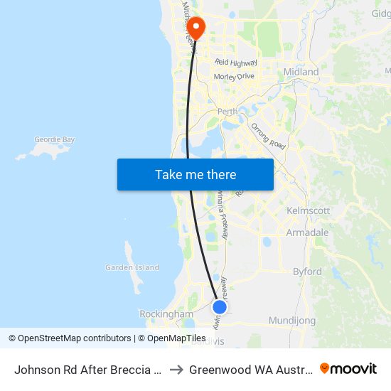 Johnson Rd After Breccia Pde to Greenwood WA Australia map