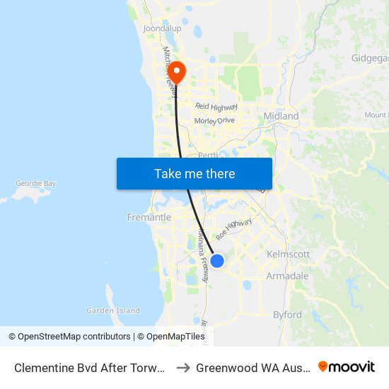 Clementine Bvd After Torwood Av to Greenwood WA Australia map