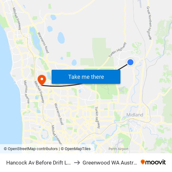 Hancock Av Before Drift Lane to Greenwood WA Australia map