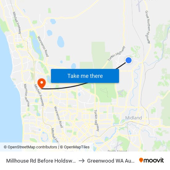 Millhouse Rd Before Holdsworth Av to Greenwood WA Australia map