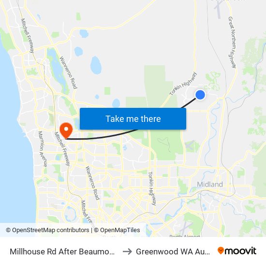 Millhouse Rd After Beaumonde Gra to Greenwood WA Australia map