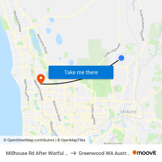 Millhouse Rd After Wistful Pde to Greenwood WA Australia map