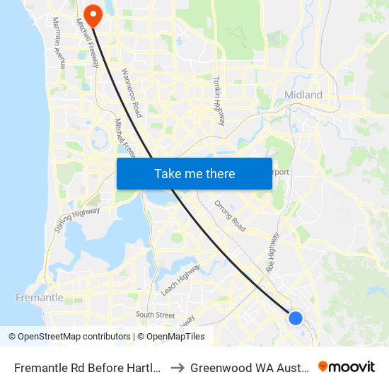Fremantle Rd Before Hartley St to Greenwood WA Australia map