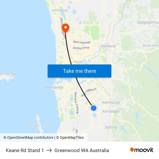 Keane Rd Stand 1 to Greenwood WA Australia map