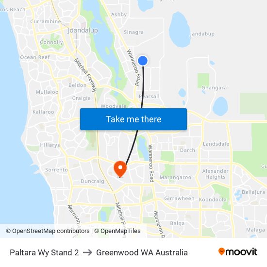 Paltara Wy Stand 2 to Greenwood WA Australia map