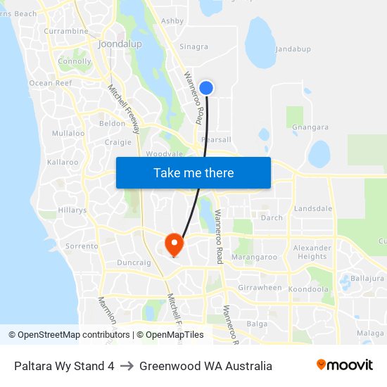 Paltara Wy Stand 4 to Greenwood WA Australia map