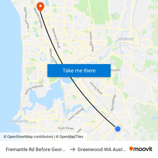 Fremantle Rd Before George St to Greenwood WA Australia map