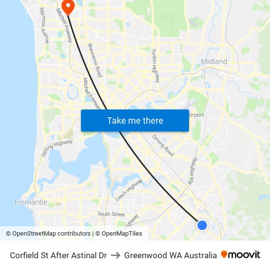 Corfield St After Astinal Dr to Greenwood WA Australia map
