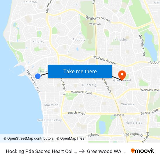 Hocking Pde Sacred Heart College Stand 3 to Greenwood WA Australia map