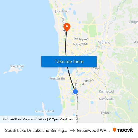 South Lake Dr Lakeland Snr High Sch - Stand 3 to Greenwood WA Australia map