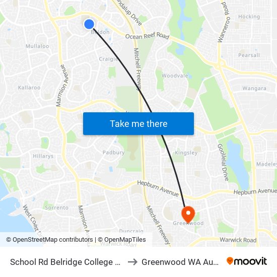 School Rd Belridge College Stand 3 to Greenwood WA Australia map