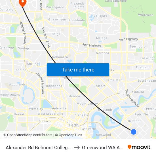 Alexander Rd Belmont College Stand 3 to Greenwood WA Australia map