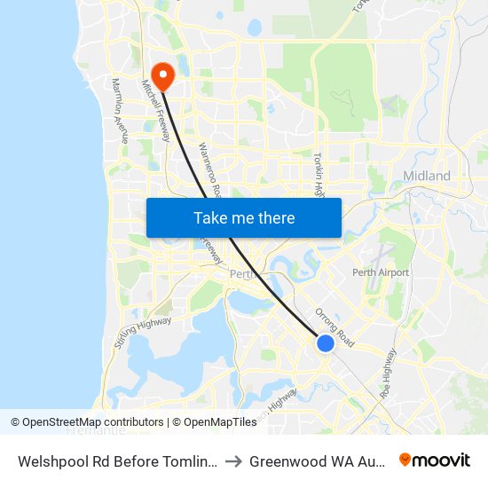 Welshpool Rd Before Tomlinson Rd to Greenwood WA Australia map